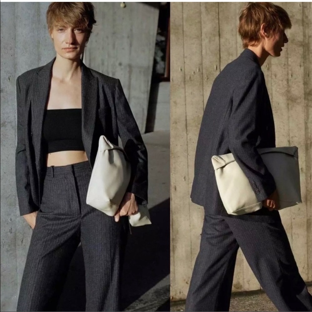 ZARA 2 PIECE Pant Suit with Gray Pinstripes and Double Breasted Blazer